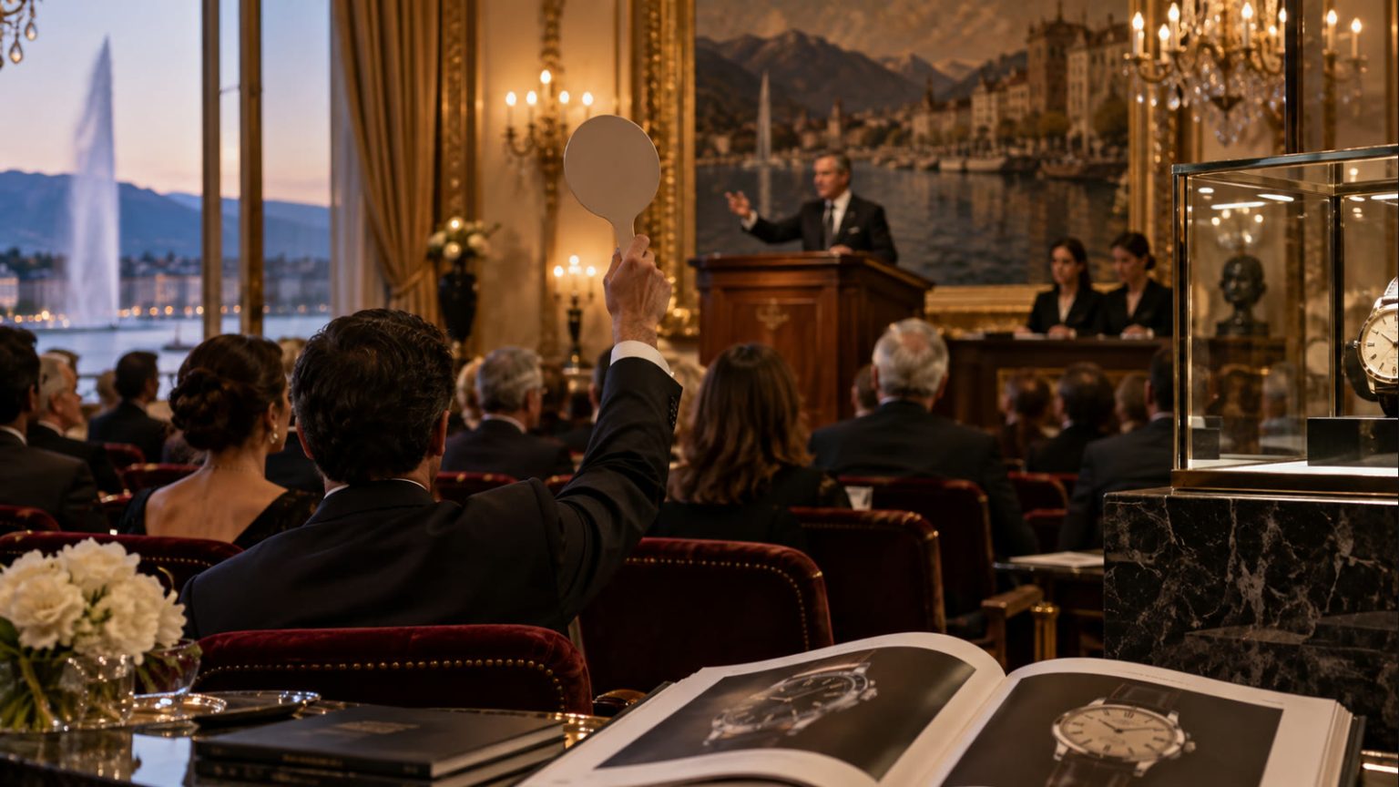 Salle de vente aux enchères horlogères, photographie éditoriale