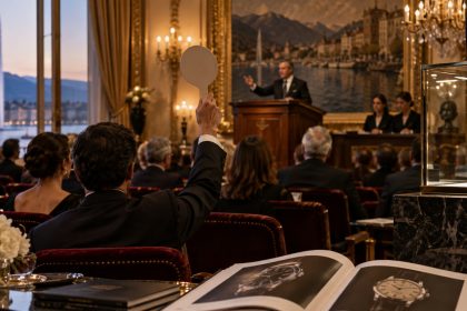 Salle de vente aux enchères horlogères, photographie éditoriale