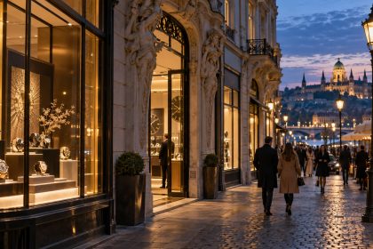 Boutique horlogère dans une ville d Europe centrale, photographie éditoriale