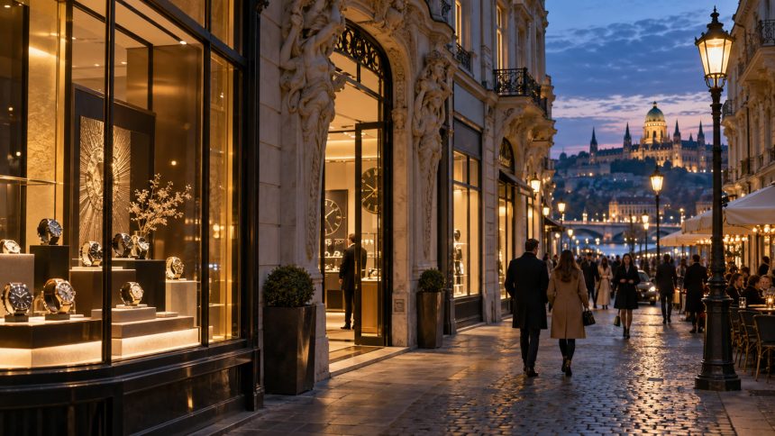 Boutique horlogère dans une ville d Europe centrale, photographie éditoriale